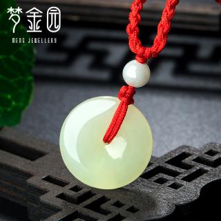 梦金园和田玉吊坠 白玉平安扣挂坠项链玉